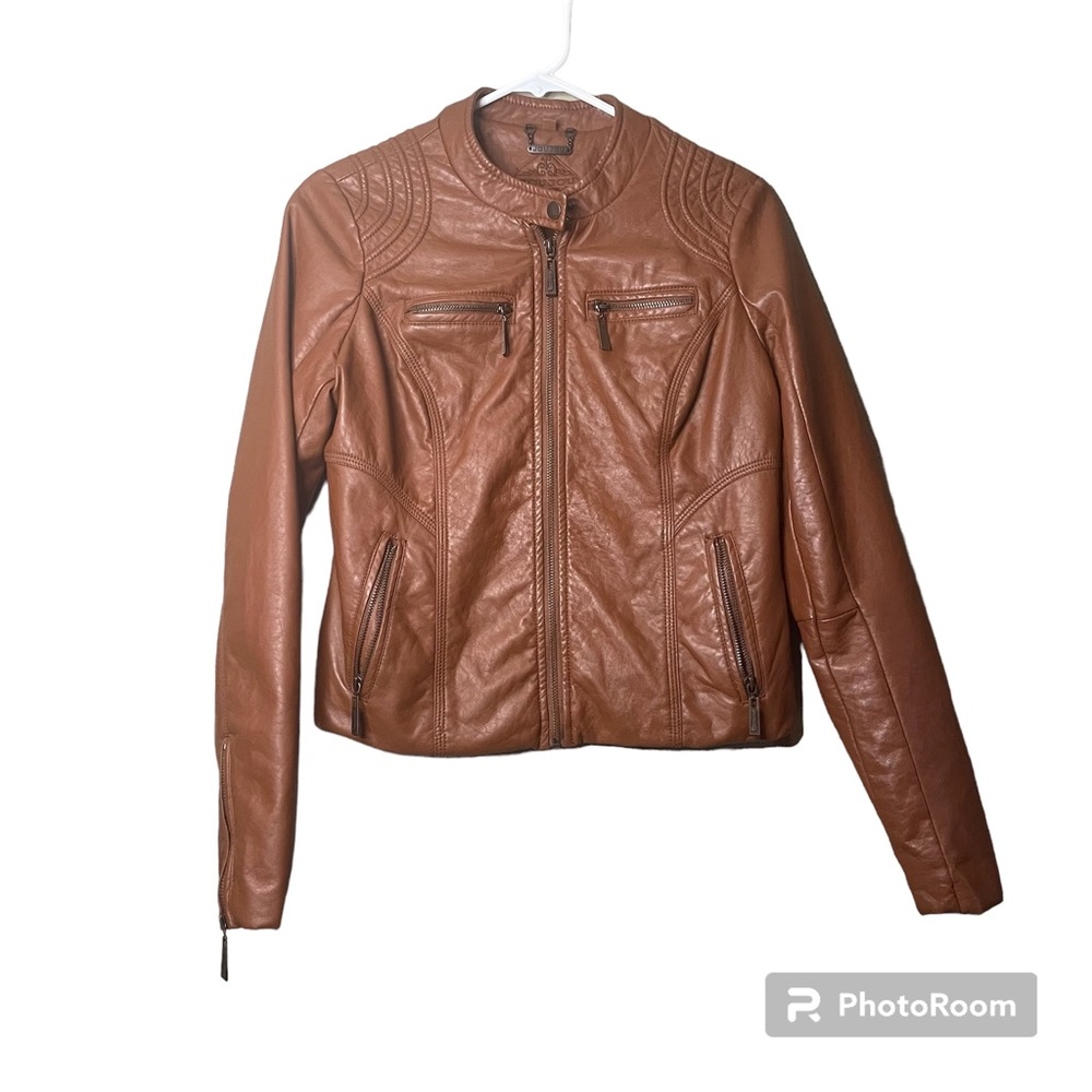 JouJou Leather Faux Moto Jacket Size Medium Brown